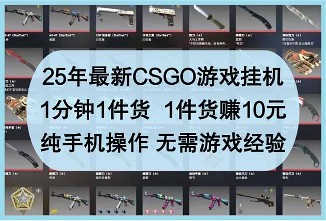 25年最新CSGO游戏挂机，1分钟1件货，1件货赚10元 纯手机操作 无需游戏经验-翻身站