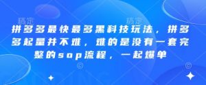 拼多多最快最多黑科技玩法，拼多多起量并不难，难的是没有一套完整的sop流程，一起爆单!-翻身站
