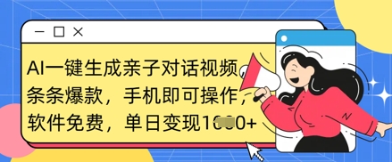 AI一键生成亲子对话视频，条条爆款，一部手机即可操作，单日变现数张-翻身站