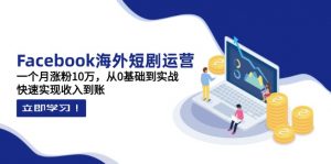 Facebook海外短剧运营：一个月涨粉10万，从0基础到实战，快速实现收入到账-翻身站