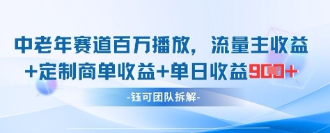 中老年赛道百万播放+流量主收益+定制收益，单日收益9张-翻身站