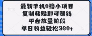 最新手机0撸小项目，复制粘贴即可挣钱，平台放量阶段，单日收益轻松3张+【揭秘】-翻身站