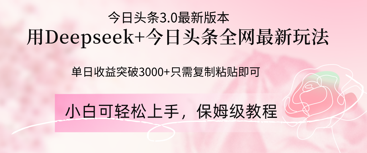 Deepseek结合今日头条全网最新玩法，单日收益突破3000+，只需要简单的…-翻身站