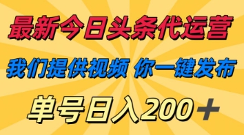 最新今日头条代运营，我们提供视频，你一键发布，单号日入200+【揭秘】-翻身站