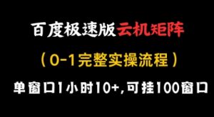 百度极速版云机矩阵项目，单窗口1小时10+，可挂100窗口，完整实操流程【揭秘】-翻身站