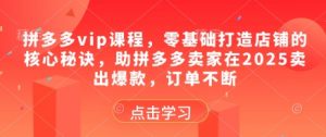 拼多多vip课程，零基础打造店铺的核心秘诀，助拼多多卖家在2025卖出爆款，订单不断-翻身站