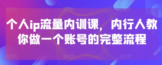 个人ip流量内训课，内行人教你做一个账号的完整流程-翻身站