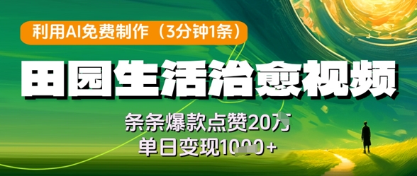 利用AI免费制作田园生活治愈视频，条条爆款点赞20W，单日变现几张-翻身站