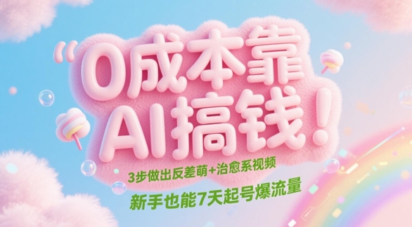0成本靠AI搞钱！3步做出反差萌+治愈系视频，新手也能7天起号爆流量-翻身站