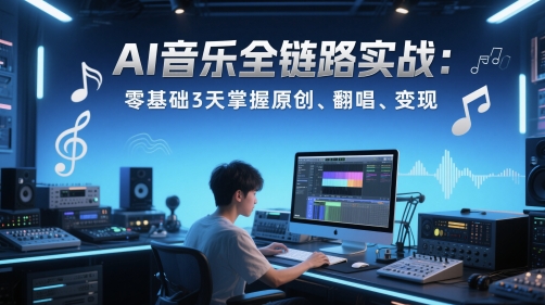 AI音乐全链路实战变现课：零基础3天掌握原创、翻唱、变现-翻身站