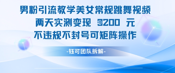 男粉引流教学美女常规跳舞视频两天实测变现1k+，不违规不封号可矩阵操作-翻身站