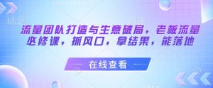 流量团队打造与生意破局,老板流量必修课,抓风口,拿结果,能落地-翻身站