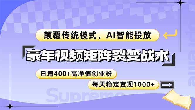 豪车视频矩阵裂变战术，颠覆传统模式，AI智能投放，日增400+高净值创业…-翻身站