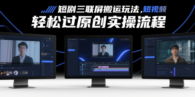 短剧三联屏搬运玩法，短剧搬运轻松过原创实操流程-翻身站