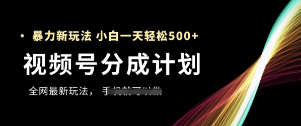 视频号分成计划，全网最暴力玩法，新手一天也能轻松5张+-翻身站