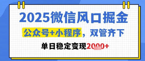 2025微信风口掘金，公众号+小程序双管齐下，单日稳定变现1k+【揭秘】-翻身站