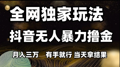 全网独家玩法抖音无人暴力撸金，月入3W，有手就行，当天拿结果【揭秘】-翻身站