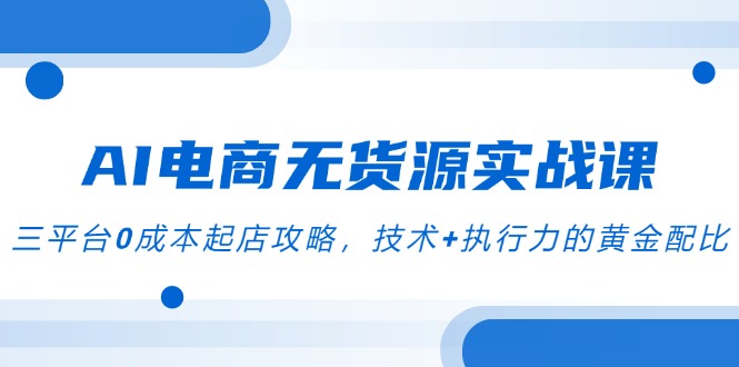 AI电商无货源实战课，三平台0成本起店攻略，技术+执行力的黄金配比-翻身站