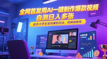全网首发用AI一键制作爆款视频，自测日入多张，适合大学生宝妈兼职创业，保姆级教程-翻身站