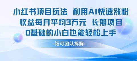 适合小白操作的小红书新项目，利用AI快速涨粉，收益每月平均1W+-翻身站