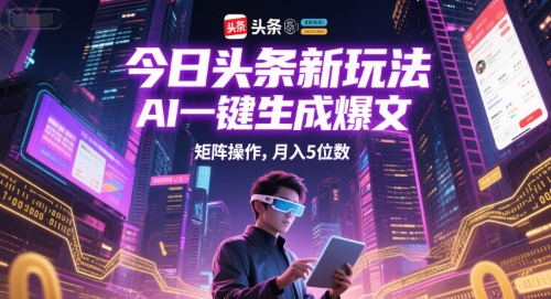 今日头条新玩法，AI一键生成爆文，矩阵操作，月入5位数-翻身站