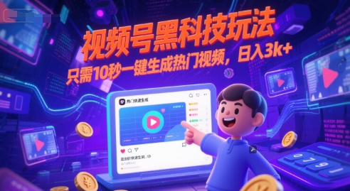视频号黑科技玩法，只需10秒一键生成热门视频，日入3k+【揭秘】-翻身站