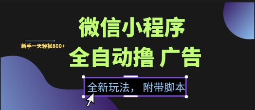 微信小程序全自动撸广告项目，彻底解决没流量的问题，新手一天8张+【揭秘】-翻身站