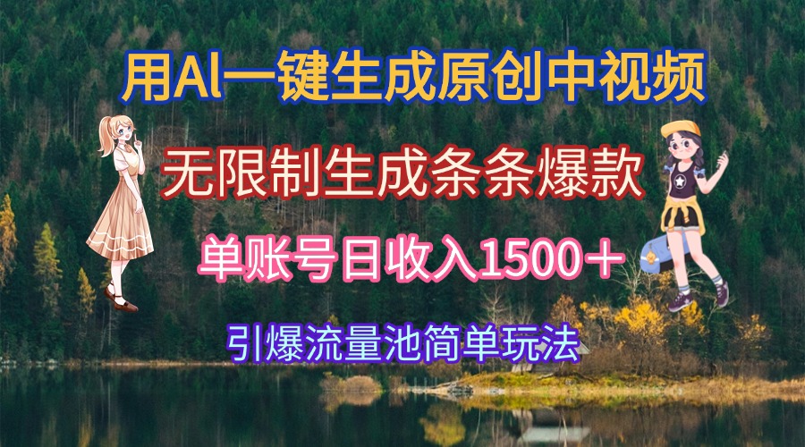 用Al一键生成原创中视频，无限制生成条条爆款，单账号日收入1500＋引爆…-翻身站
