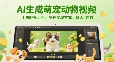 AI生成萌宠动物视频，小白轻松上手，多种变现方式，日入4位数-翻身站