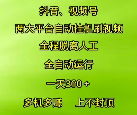 抖音视频号两大平台自动运行，全程脱离人工，自动获取收益，一天3张+，多机多挣，上不封顶【揭秘】-翻身站