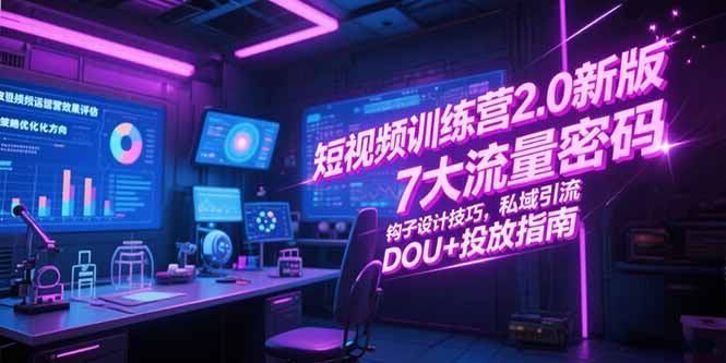 短视频训练营2.0新版，7大流量密码/钩子设计技巧/私域引流/DOU+投放指南-翻身站