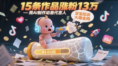 用AI制作幼崽代言人，宝宝的控诉火爆全网，15条作品涨粉13W，单号月入5位数实操教程-翻身站