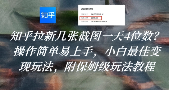 知乎拉新几张截图一天4位数？操作简单易上手，小白最佳变现玩法，附保姆级玩法教程-翻身站