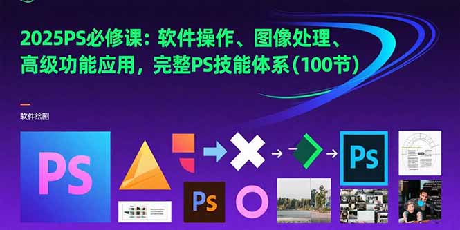 2025PS必修课：软件操作、图像处理、高级功能应用，完整PS技能体系(100节-翻身站