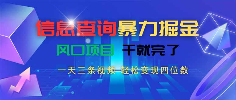 信息查询暴力掘金，一天三条视频 轻松变现四位数，风口项目干就完了-翻身站