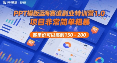 PPT模版蓝海赛道副业特训营1.0，项目非常简单粗暴，客单价可以高到150-200-翻身站