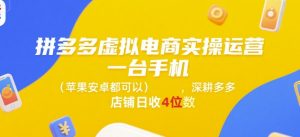 拼多多虚拟电商实操运营，一台手机(苹果安卓都可以)，深耕多多店铺日收4位数-翻身站