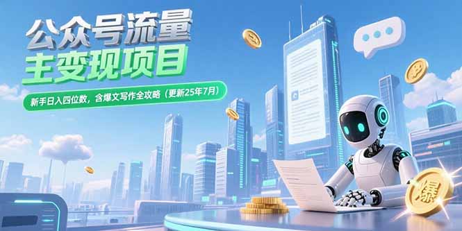 公众号流量主变现项目，新手日入四位数，含爆文写作全攻略(更新25年7月-翻身站
