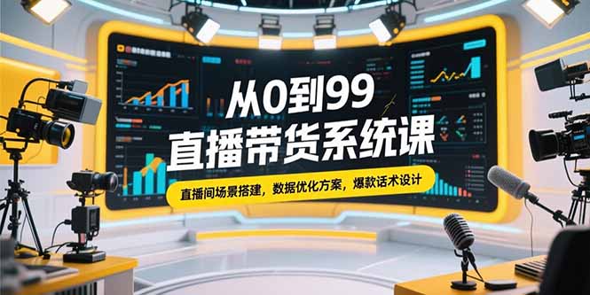 从0到99直播带货系统课，直播间场景搭建，数据优化方案，爆款话术设计-翻身站