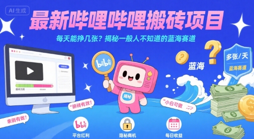 最新哔哩哔哩上B站搬砖项目，每天能挣几张？揭秘一般人不知道的蓝海赛道-翻身站