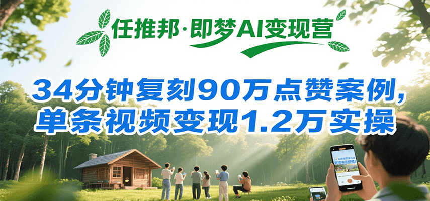 任推邦·即梦AI变现营，34分钟复刻90万点赞案例，单条视频变现1.2万实操-翻身站