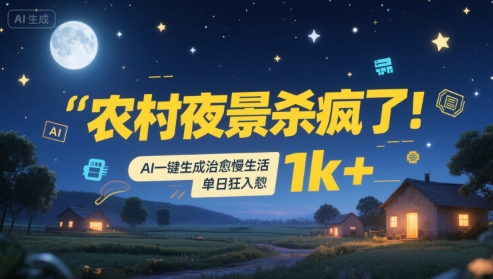 农村夜景杀疯了！AI一键生成治愈系慢生活，单日狂入1k+-翻身站