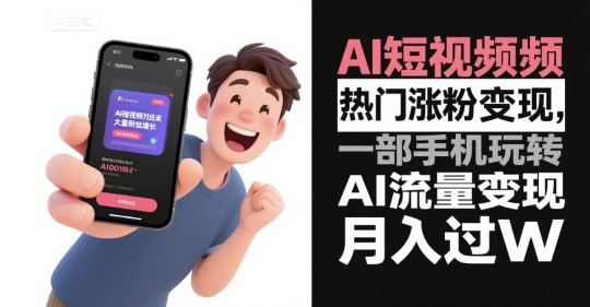 AI短视频热门涨粉变现，一部手机玩转AI流量变现，月入过W-翻身站