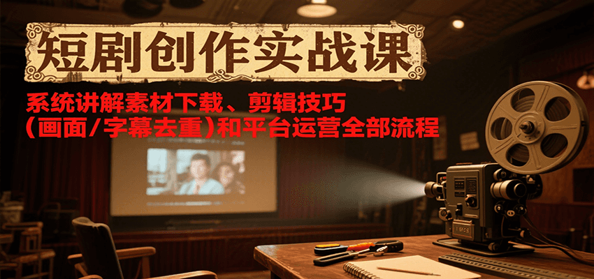 短剧创作实战课，系统讲解素材下载、剪辑技巧(画面/字幕去重)和平台运营全部流程-翻身站