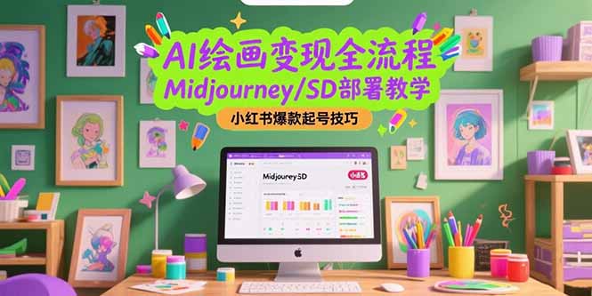 AI绘画变现全流程，Midjourney/SD部署教学，小红书爆款起号技巧-翻身站