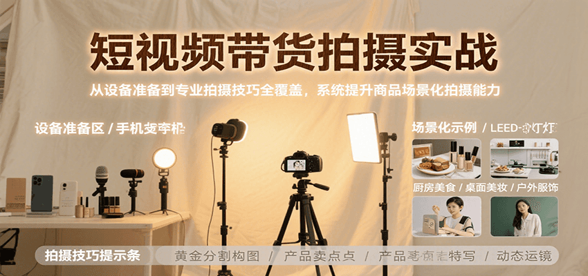 短视频带货拍摄实战，从设备准备到专业拍摄技巧全覆盖，系统提升商品场景化拍摄能力-翻身站