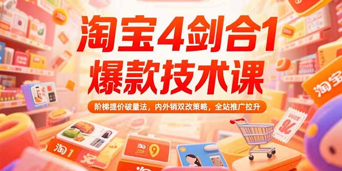 淘宝4剑合1爆款技术课73期：阶梯提价破量法，内外销双改策略 全站推广拉升-翻身站