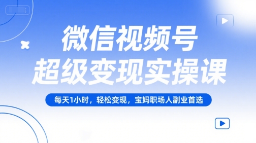微信视频号超级变现实操课，每天1小时，轻松变现，宝妈职场人副业首选-翻身站