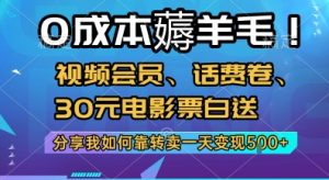 0成本薅羊毛!视频会员、话费卷、30元电影票白送，分享我如何靠转卖一天变现5张+【揭秘】-翻身站