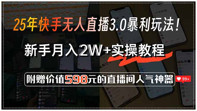 25年快手无人直播3.0暴利玩法！，新手月入2W+实操教程，附赠价值598元…-翻身站